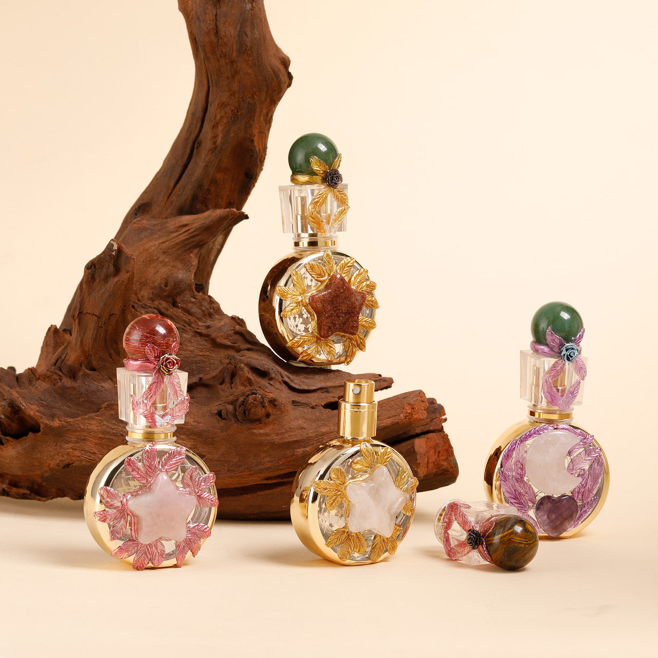 Healing natural crystal perfume bottle(25ml)-red jasper rose quartz