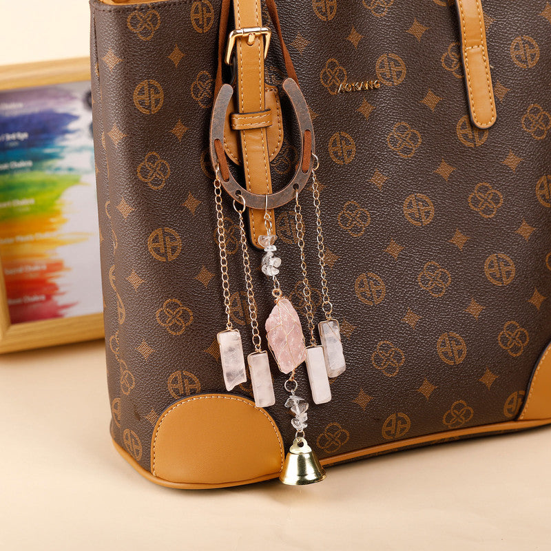 Crystal Lucky Horseshoe Charm Pendant-rose quartz