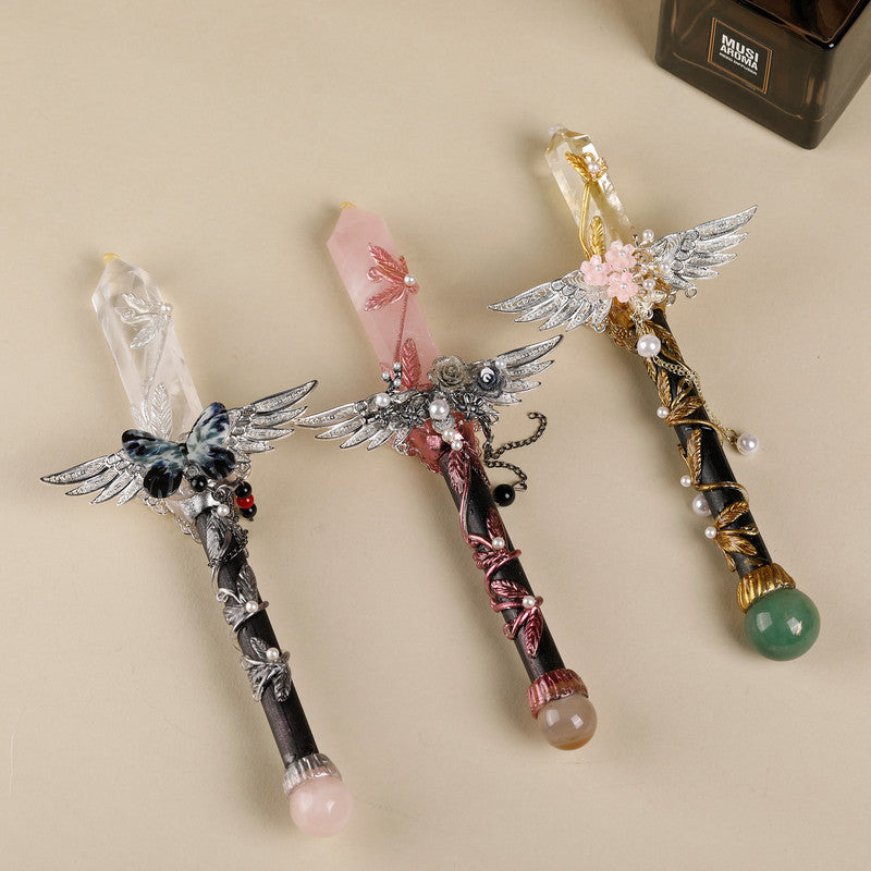 Handmade Crystal Wand, Natural Raw Gemstone Scepter, Magic Healing Wand White Crystal