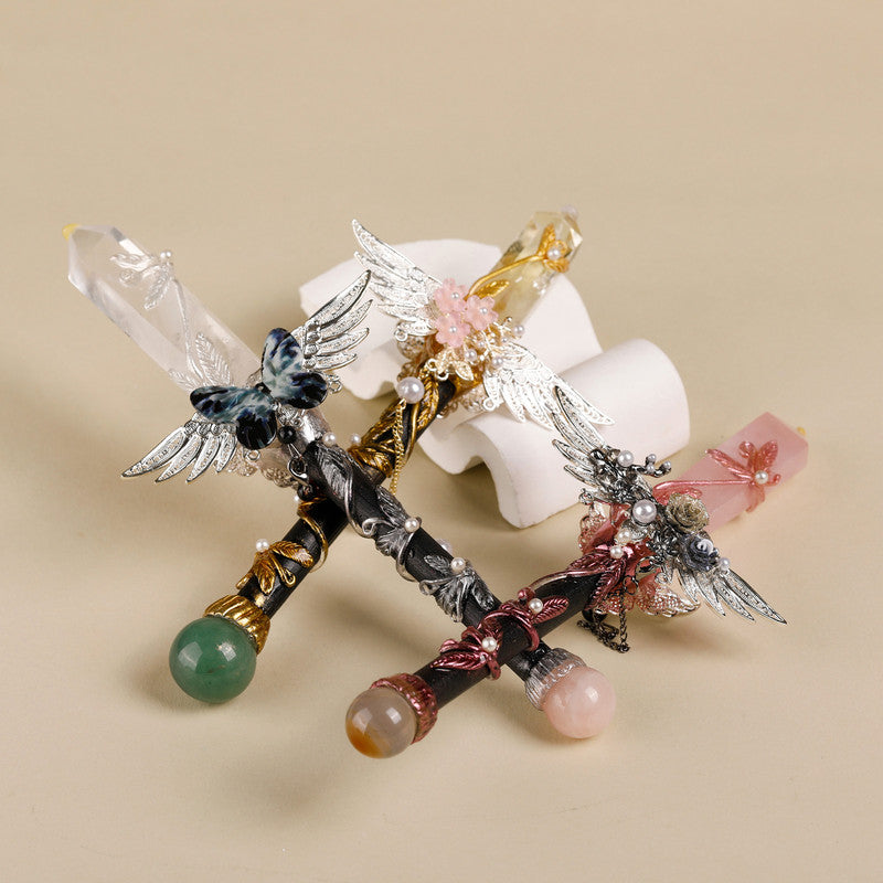 Handmade Crystal Wand, Natural Raw Gemstone Scepter, Magic Healing Wand White Crystal