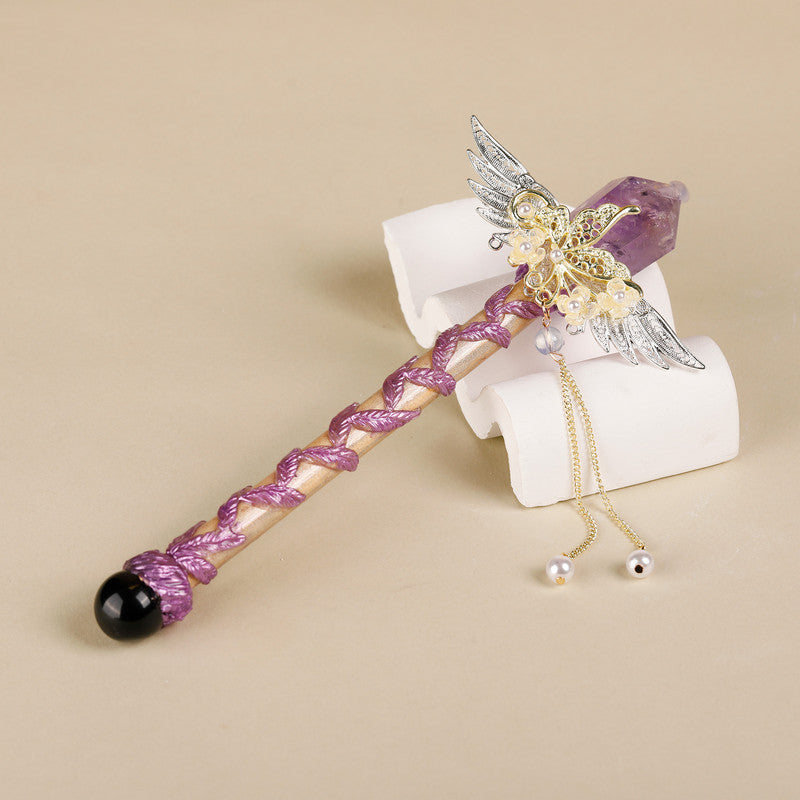 Handmade Crystal Wand, Raw Gemstone Scepter, Natural Magic Wand amethyst