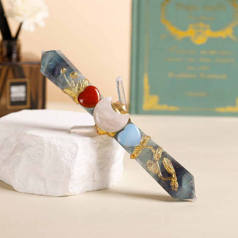 Handmade Crystal Wand Natural Stone Scepter Raw Gemstone Magic Wand Healing Tool Green Fluorite A