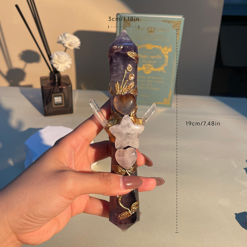 Handmade Crystal Wand Natural Stone Scepter Raw Gemstone Magic Wand Healing Tool Green Fluorite B