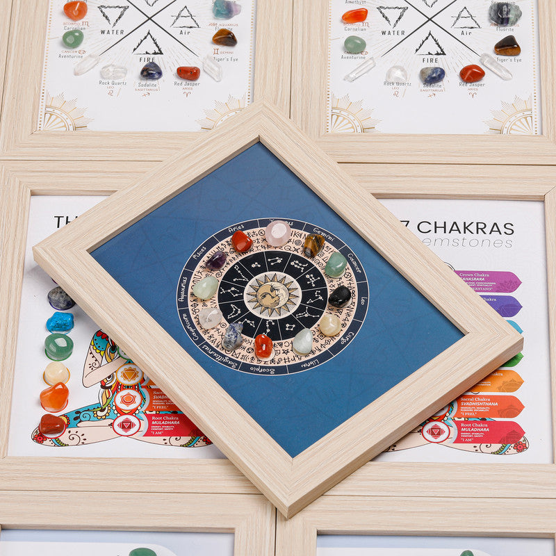 Six crystals Healing Crystal Stone Photo Frame Feng Shui or Hanging Home Wall Decoration, Office Gifts