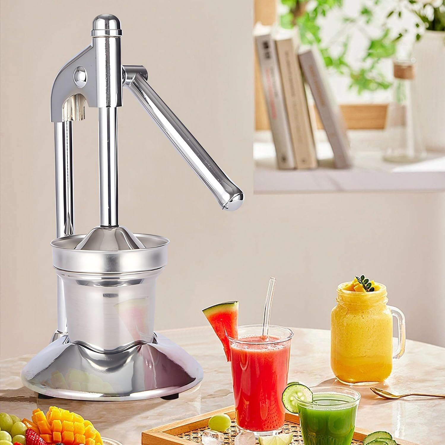 Manual Juicer Press | Stainless Steel, Commercial Grade & Easy to Clean, Hand Press for Citrus/Orange, Professional Fruit Squeezer, Silver