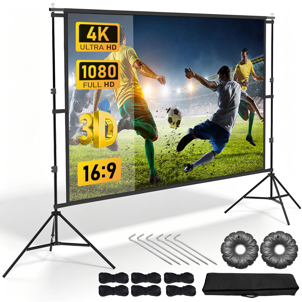 120 Inch Projector Screen with Stand &amp; Carry Bag, 16:9 Foldable Movie Screen, 4K HD Compatible, Indoor &amp; Outdoor Home Theatre