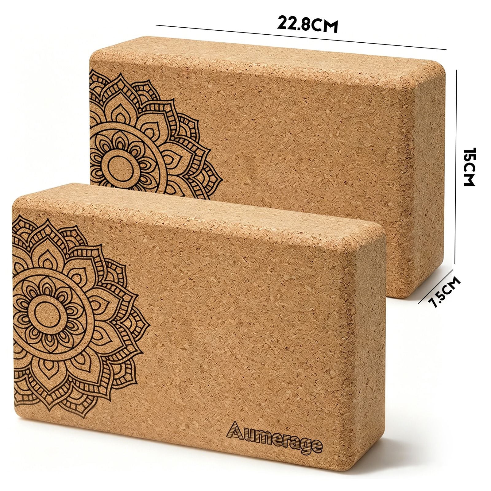Aumerage Natural Cork Yoga Blocks 2 Pcs – High-Density, Non-Slip Yoga Blocks for Balance, Strength & Flexibility Training