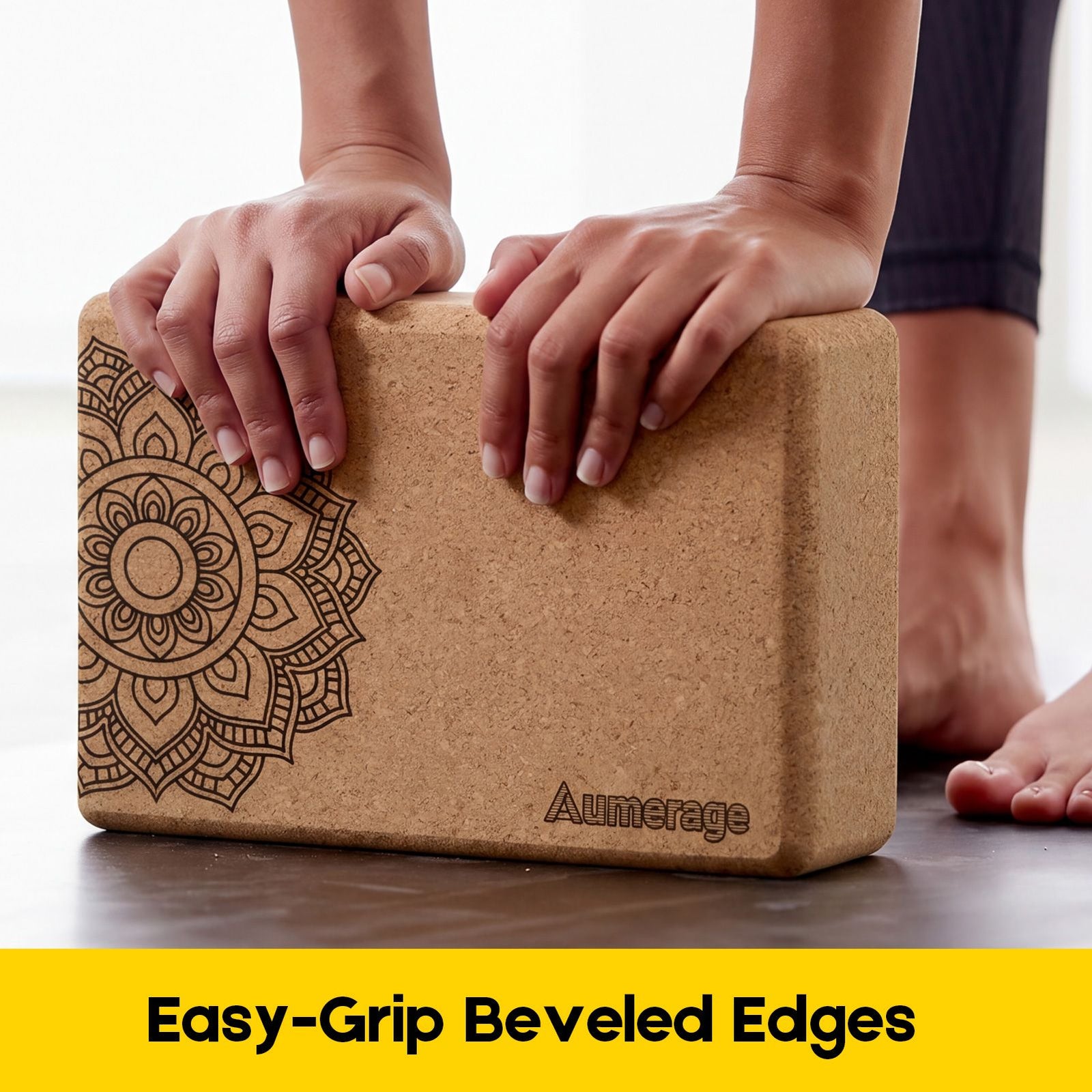 Aumerage Natural Cork Yoga Blocks 2 Pcs – High-Density, Non-Slip Yoga Blocks for Balance, Strength & Flexibility Training