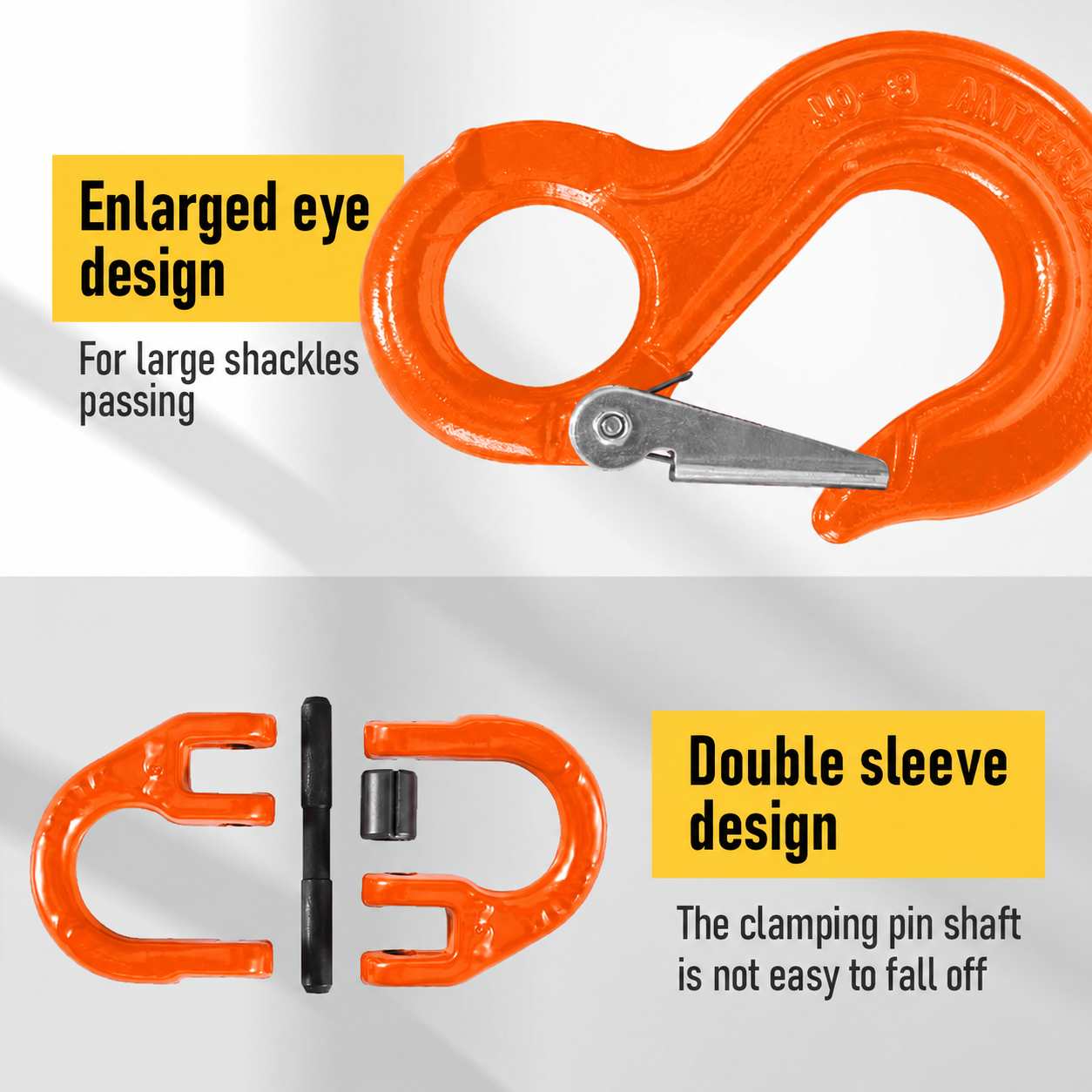 3.15T Sling Hook & Hammerlock Kit, 2 Sets Heavy Duty Trailer Safety Chain Hooks for Caravan, Camper & Boat Trailers-Orange
