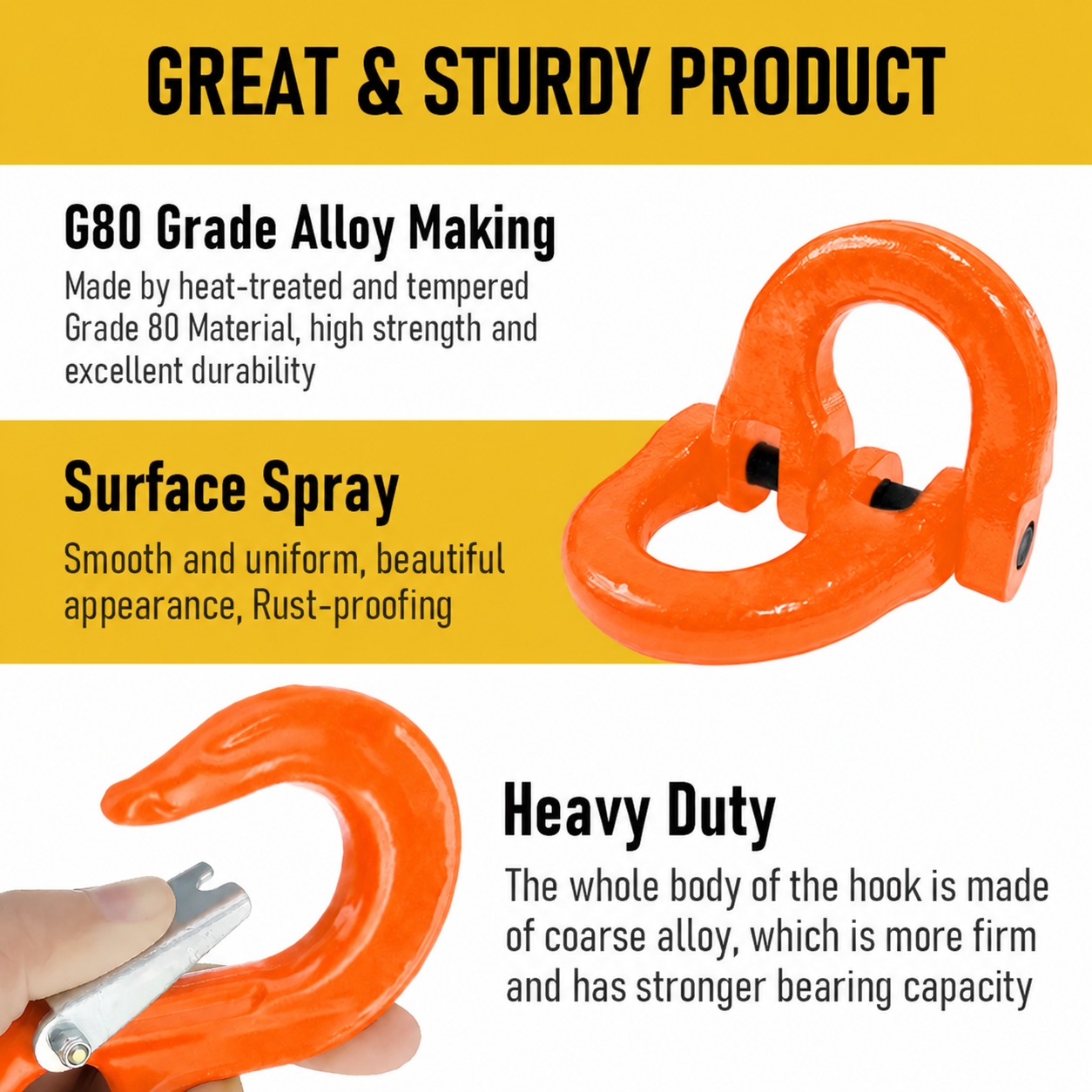 3.15T Sling Hook & Hammerlock Kit, 2 Sets Heavy Duty Trailer Safety Chain Hooks for Caravan, Camper & Boat Trailers-Orange
