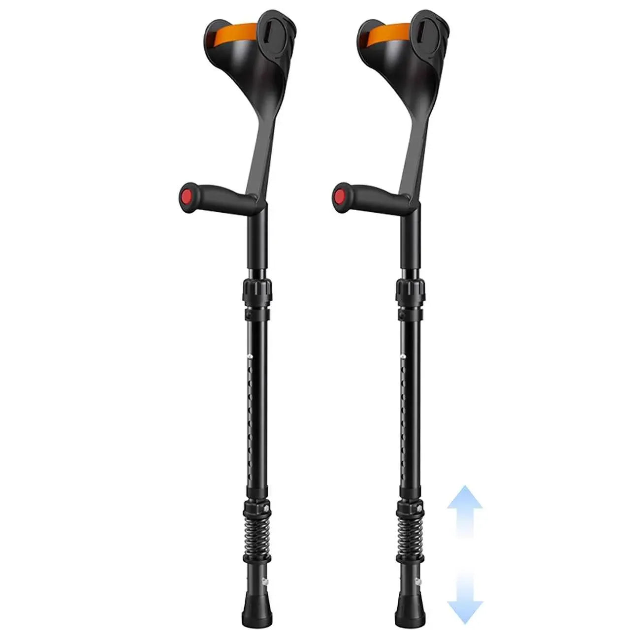 Pair of Adjustable Forearm Crutches for Adults, Lightweight Portable Walking Crutches with Spring Cushioning Design, Black