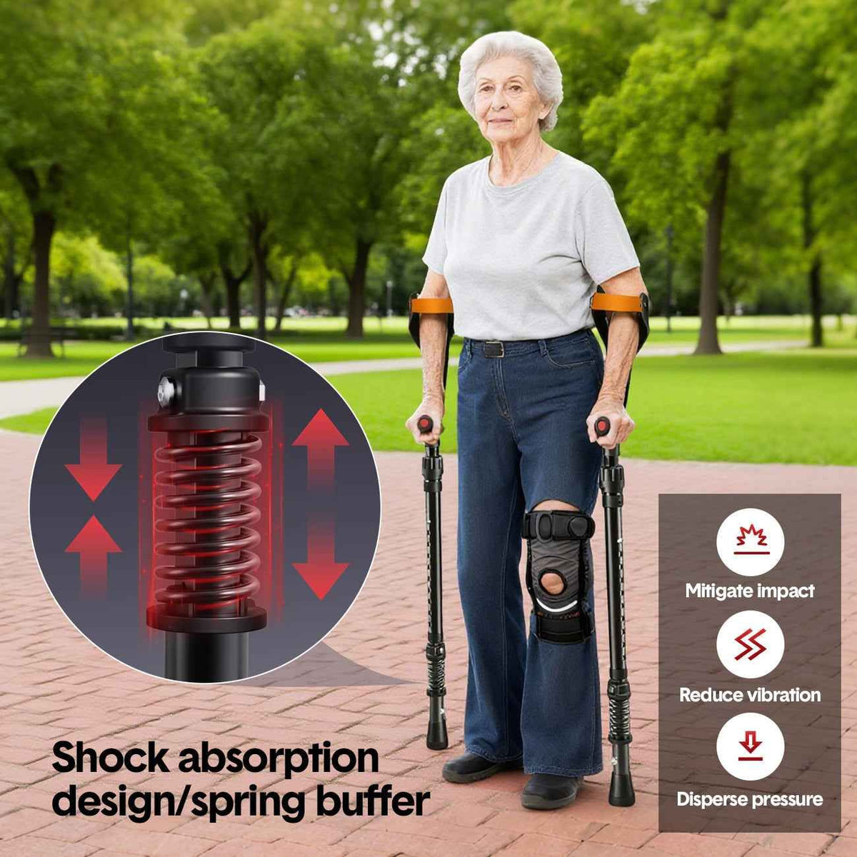 Pair of Adjustable Forearm Crutches for Adults, Lightweight Portable Walking Crutches with Spring Cushioning Design, Black