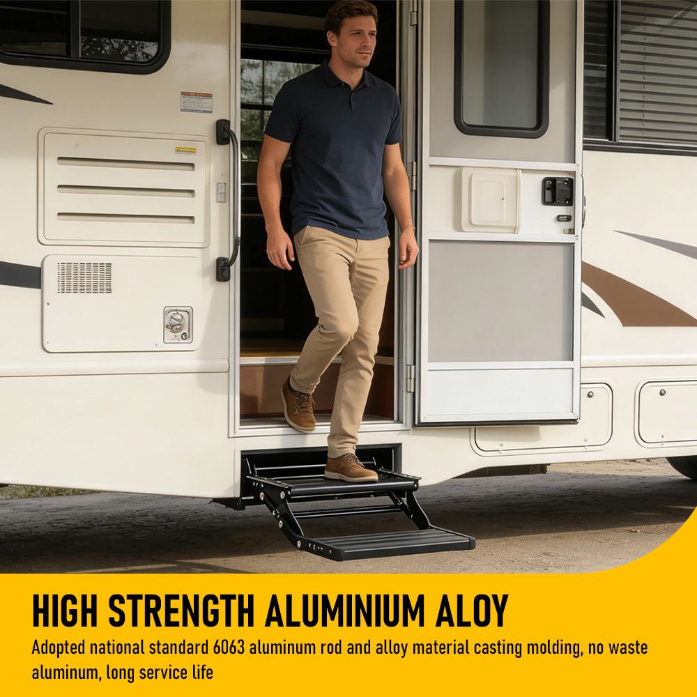 Heavy Duty Double Aluminium Caravan Step – Anti-Slip RV Entry Step, Stable 2-Tier Camping Step, Durable Outdoor Access Step, 54.5 x 77.5 x 30cm