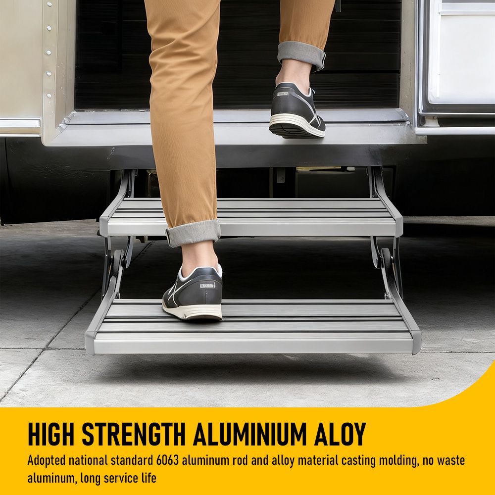 Heavy Duty Double Aluminium Caravan Step – Anti-Slip RV Entry Step, Stable 2-Tier Camping Step, Durable Outdoor Access Step, 54.5 x 77.5 x 30cm
