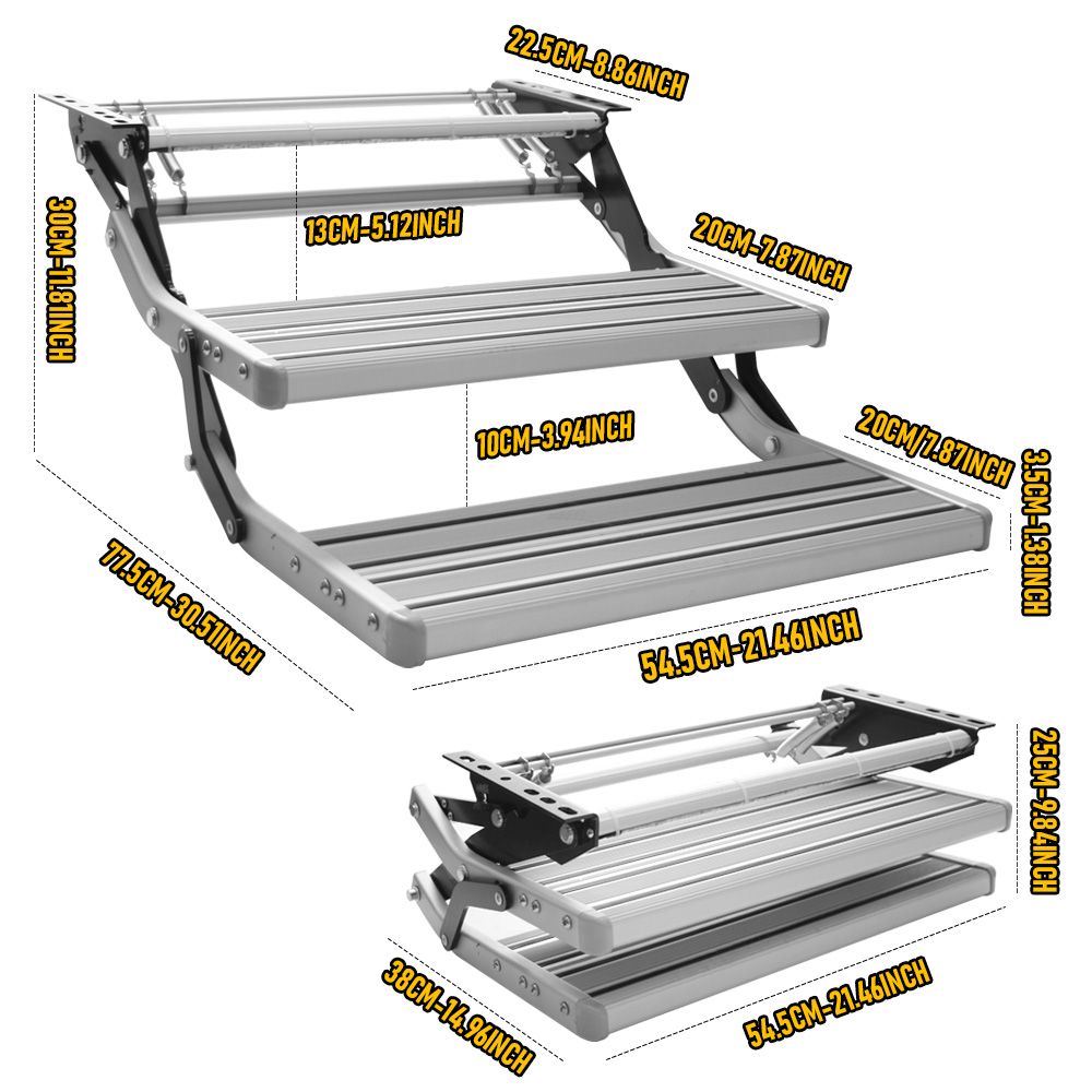 Heavy Duty Double Aluminium Caravan Step – Anti-Slip RV Entry Step, Stable 2-Tier Camping Step, Durable Outdoor Access Step, 54.5 x 77.5 x 30cm
