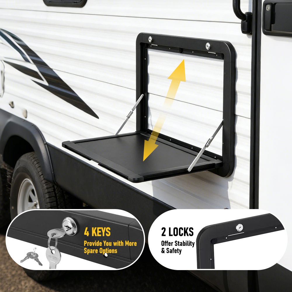 Aumerage Aluminium Folding Caravan Table – Lockable, Space-Saving Portable Table with 50kg Capacity, Black