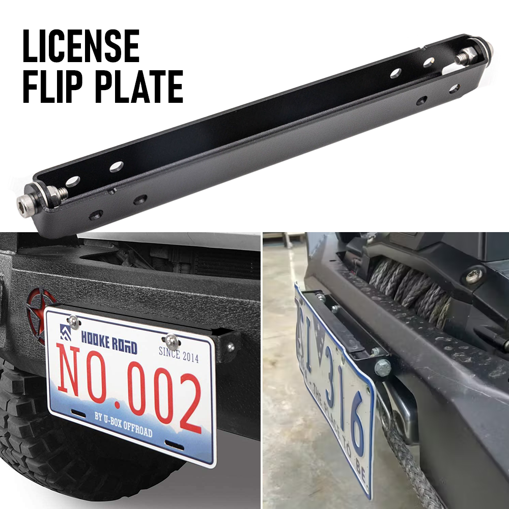 Flip-Up License Plate Frame Holder – 120° Rotation Stainless Steel Number Plate Bracket, Foldable Off-Road Winch Accessory, Rustproof-Black