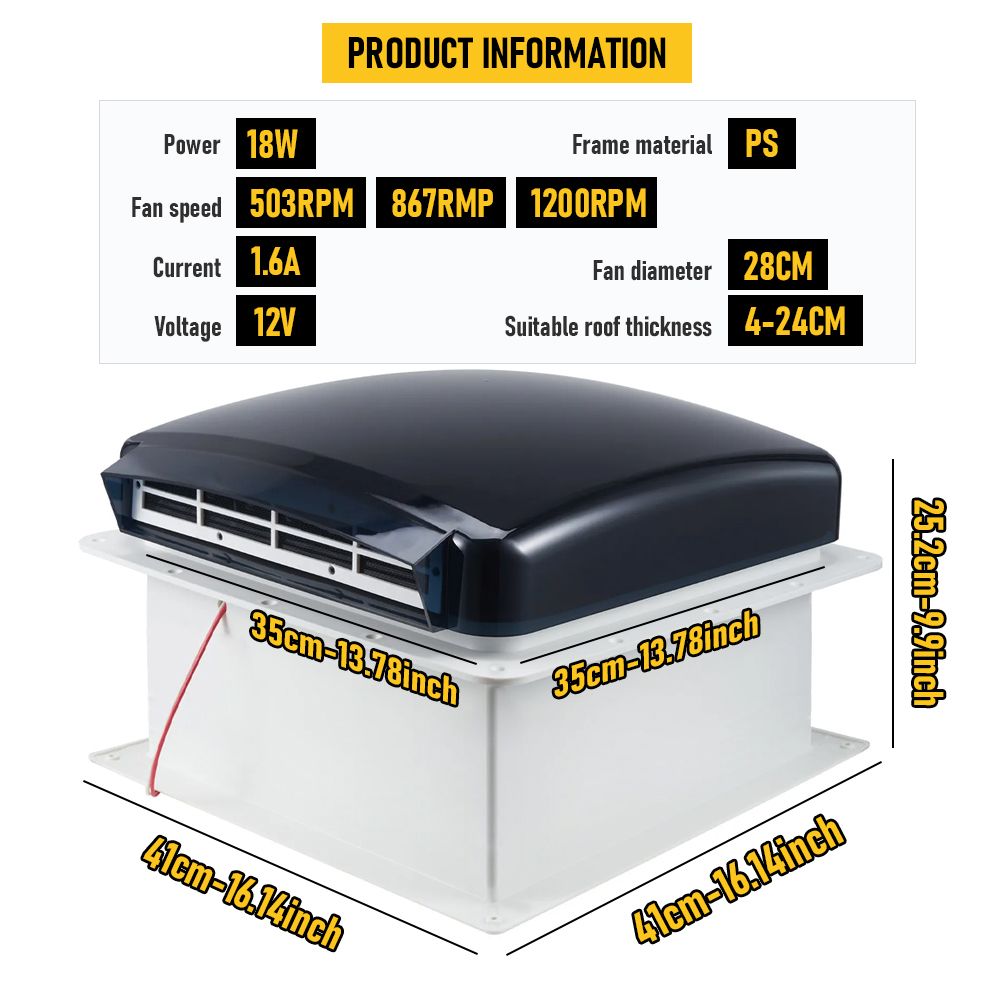 12V Caravan Roof Vent Fan with LED Light & Reversible Airflow – Waterproof Rain-Proof Hatch Exhaust Fan with Screen for RV, Motorhome & Campervan Shower