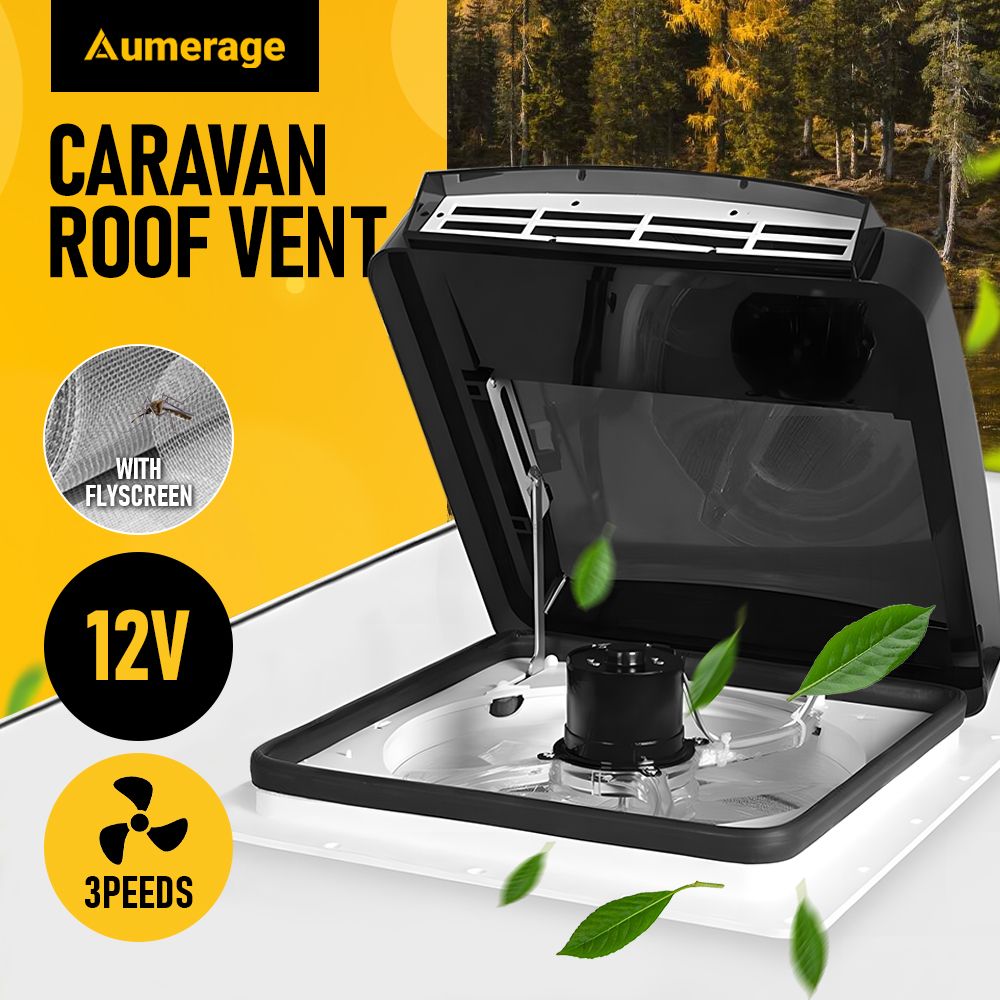 12V Caravan Roof Vent Fan with LED Light & Reversible Airflow – Waterproof Rain-Proof Hatch Exhaust Fan with Screen for RV, Motorhome & Campervan Shower
