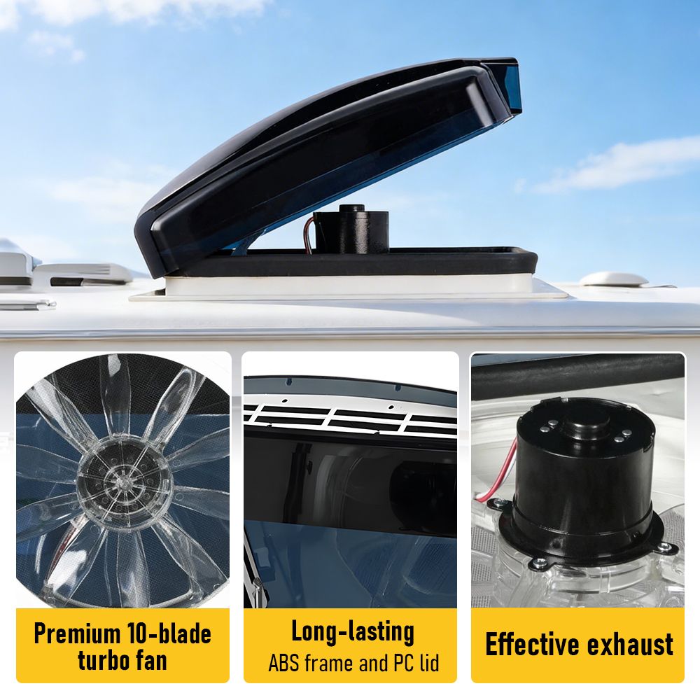 12V Caravan Roof Vent Fan with LED Light & Reversible Airflow – Waterproof Rain-Proof Hatch Exhaust Fan with Screen for RV, Motorhome & Campervan Shower