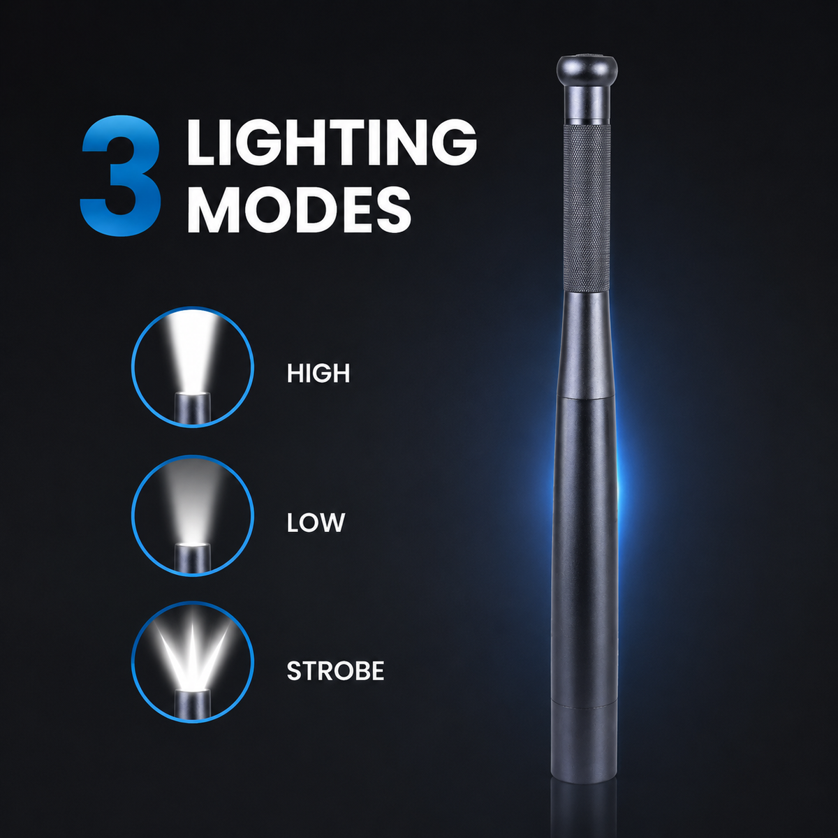 35cm Aluminium LED Torch Flashlight with High Low Strobe Modes, AA Batteries Included, Lightweight Camping Emergency Safety Light – Gunmetal