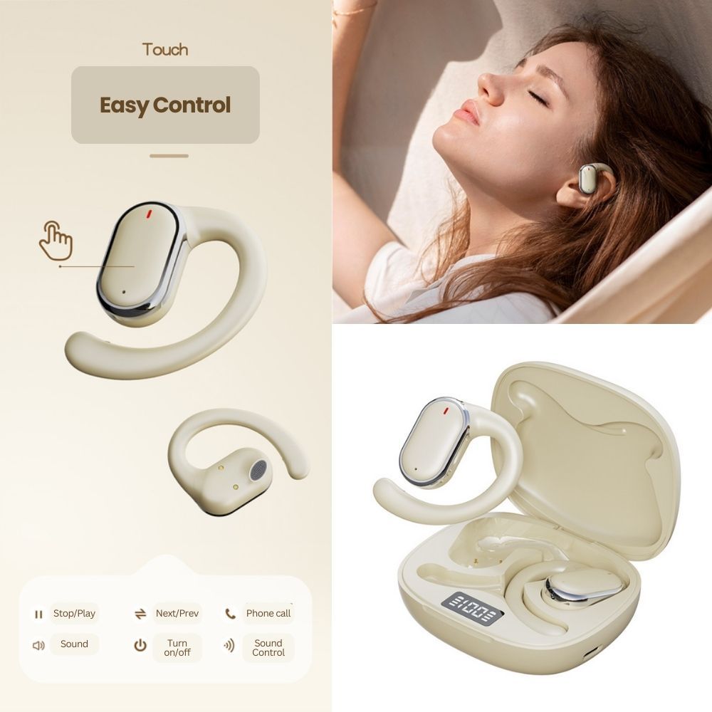 Bluetooth 5.3 Wireless Earbuds Deep Bass Over Ear - White