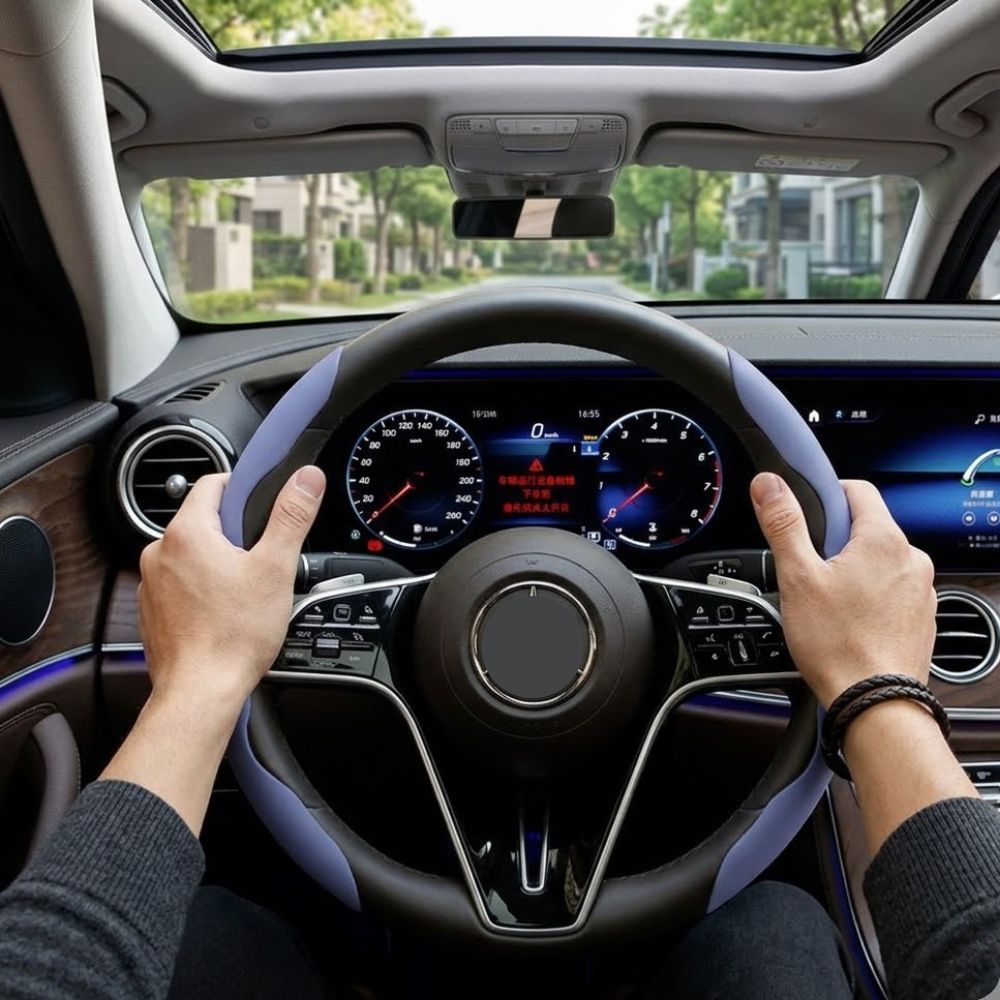 2Pcs Soft Breathable Anti-Slip Faux Leather Steering Wheel Protector Car Cover- Purple