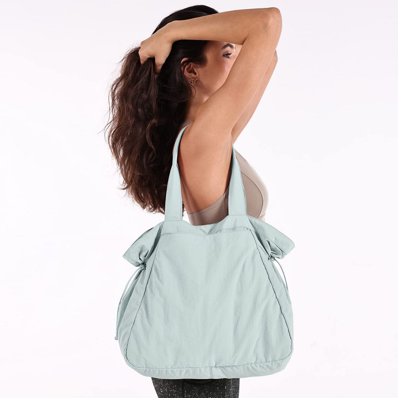 Lightweight Nylon Shopper Tote Bag 18L Side-Cinch Shoulder Bag - Mint