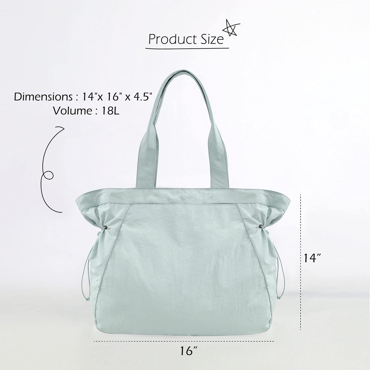 Lightweight Nylon Shopper Tote Bag 18L Side-Cinch Shoulder Bag - Mint