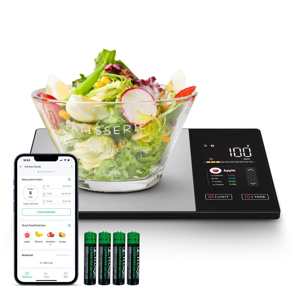 Smart Digital Food Kitchen Scale with Nutritional Calculator, On-Screen Nutrient Info, Free App for Calorie &amp; Macro Tracking, AI Scan, Personal Goals, for Weight Loss and Keto, 11lb/5kg