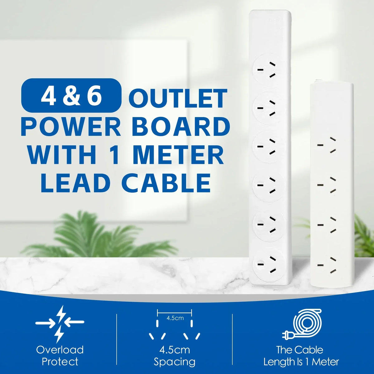 4 Outlet Power Board with 1 Meter Lead Cable