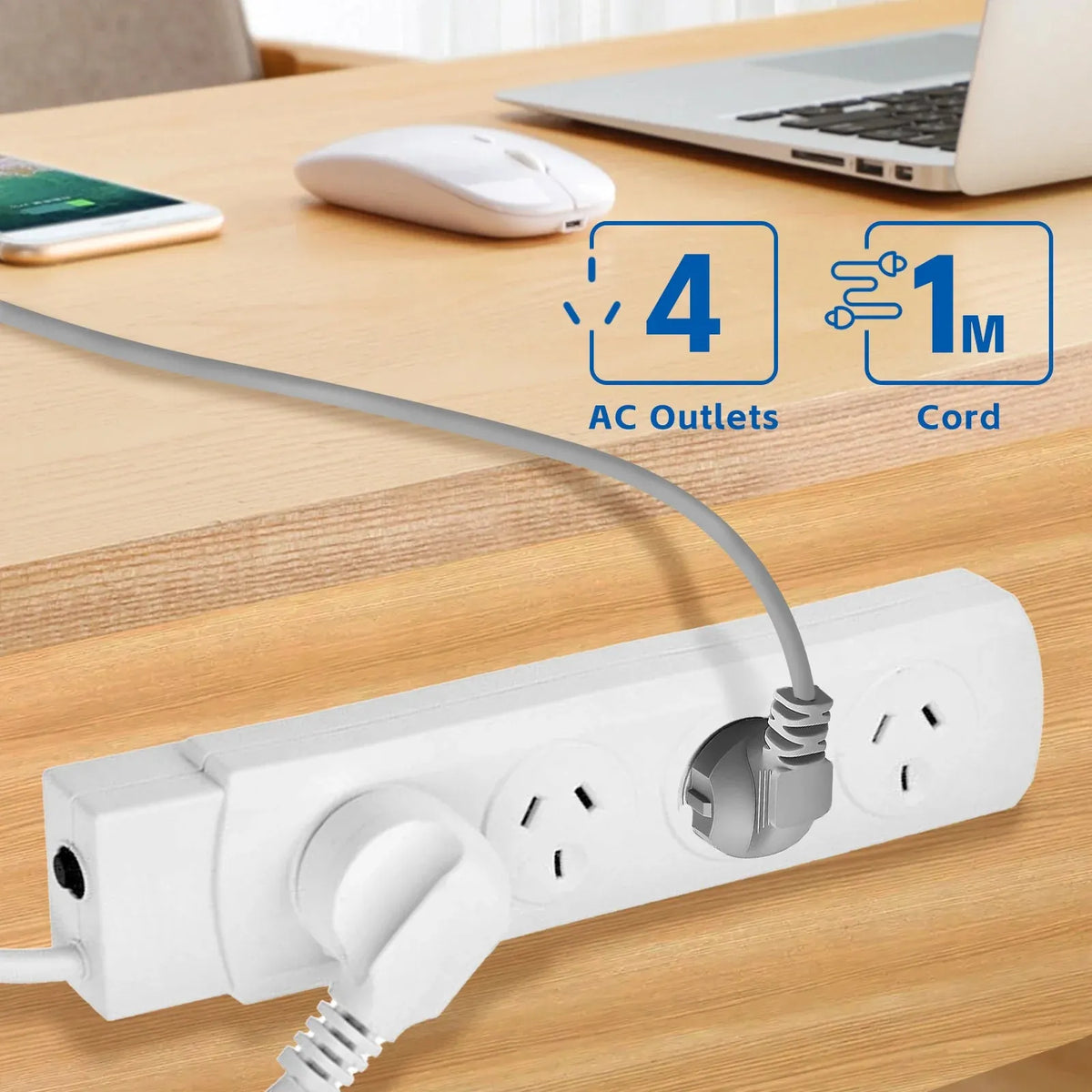 4 Outlet Power Board with 1 Meter Lead Cable