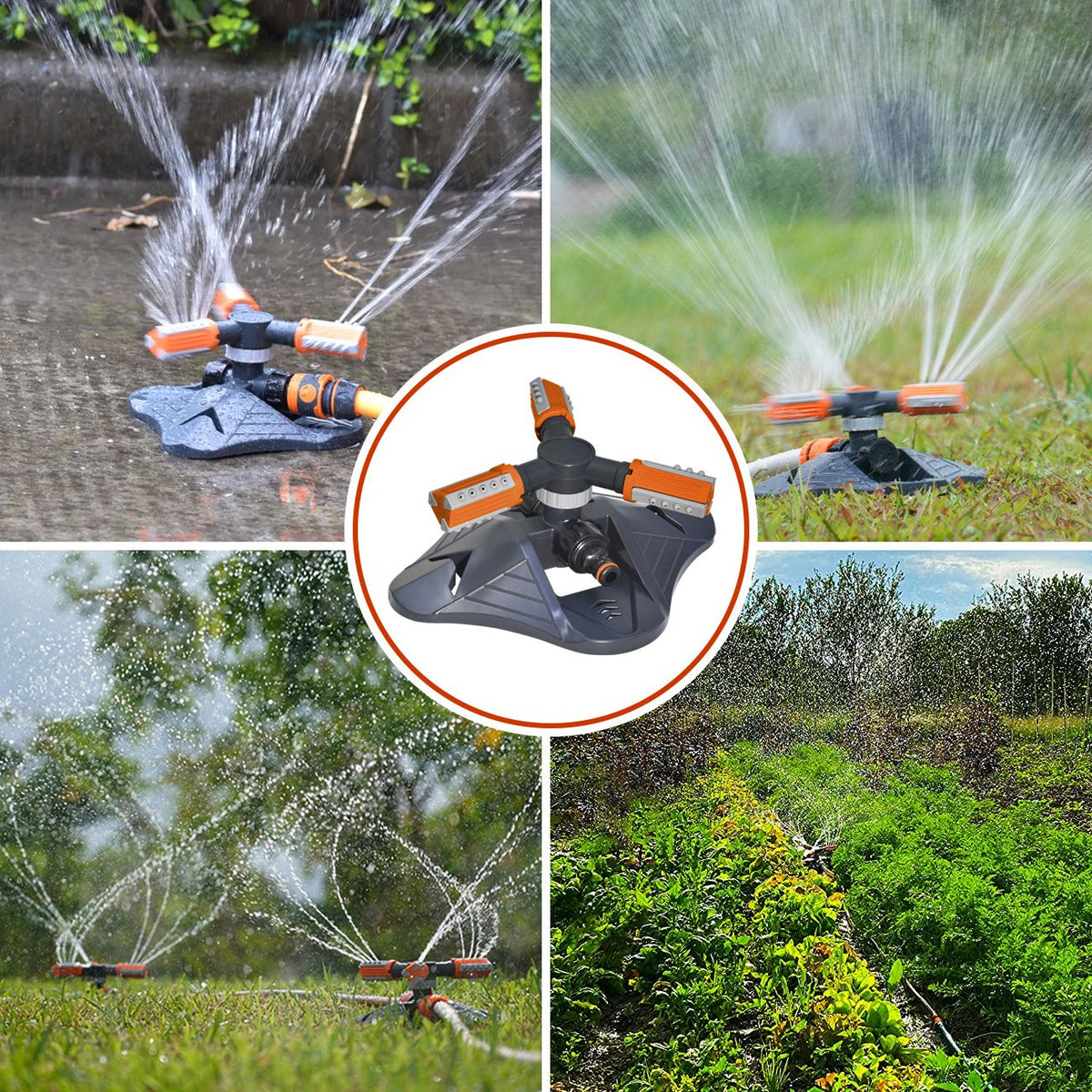 2 PCS Garden Sprinkler, 360° Rotating Lawn & Garden Water Sprinkler, 3-Arm Adjustable, 36 Nozzles, 200㎡ Coverage, Quick Connect
