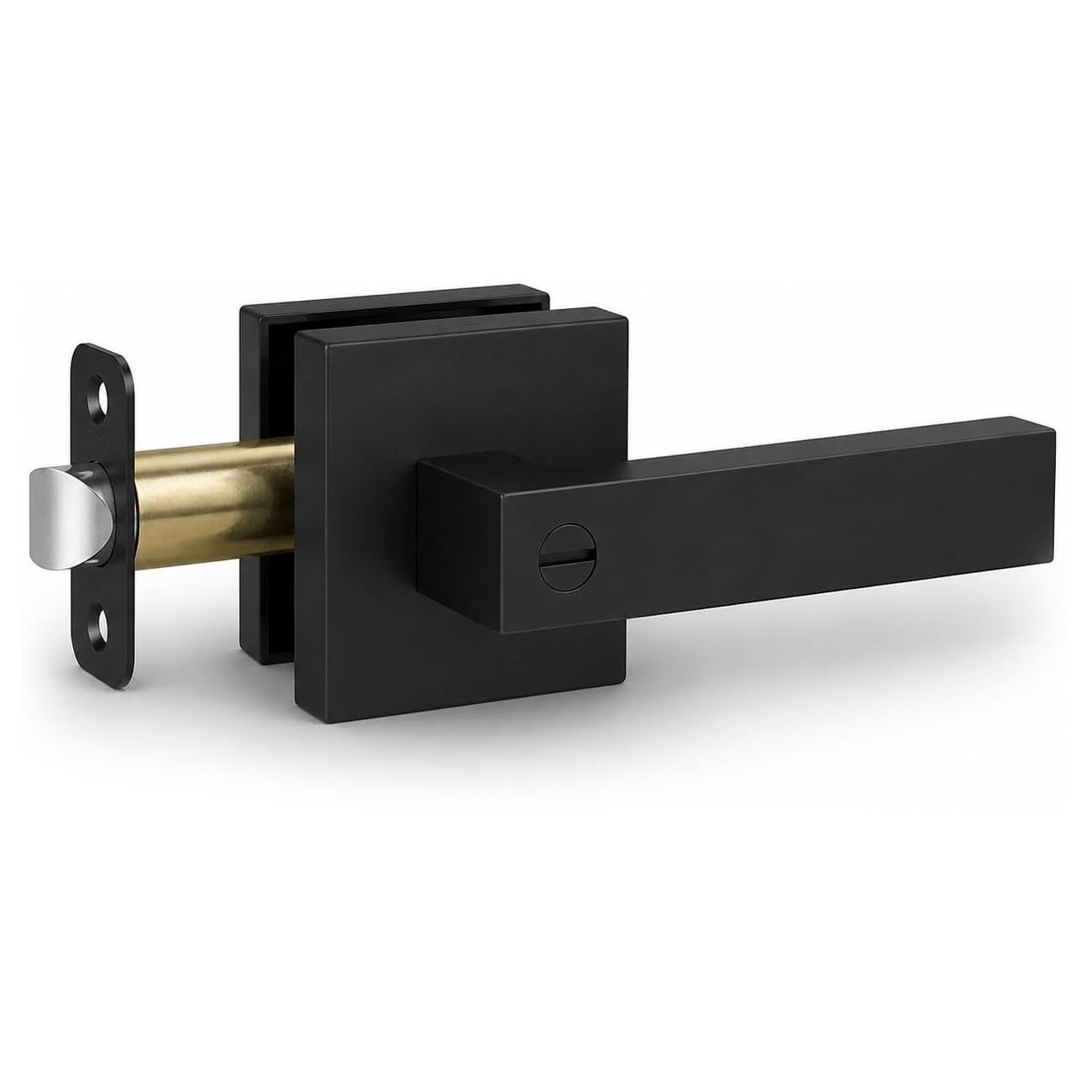 Matte Black Keyless Privacy Door Lever Handle, Heavy Duty Interior Door Lockset, Adjustable 60/70mm Backset, Reversible for Bedroom Bathroom Home Office