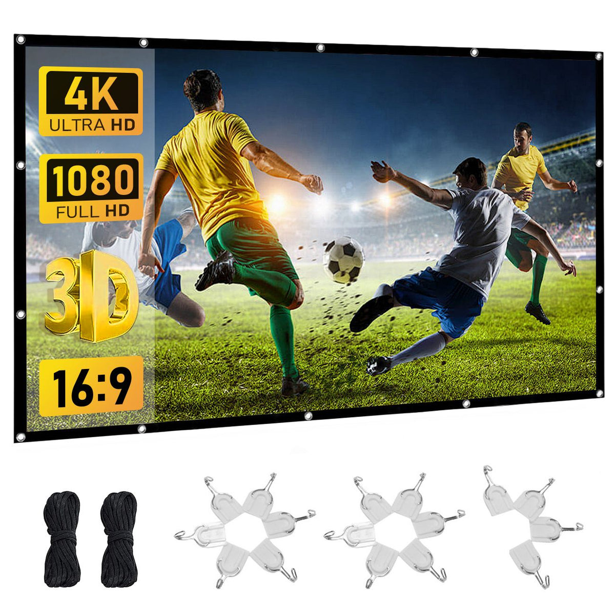 120 Inch Foldable Projector Screen 16:9, 4K HD Compatible Double-Sided Movie Screen, Washable Anti-Crease Portable Display for Indoor Outdoor Home Theater &amp; Events