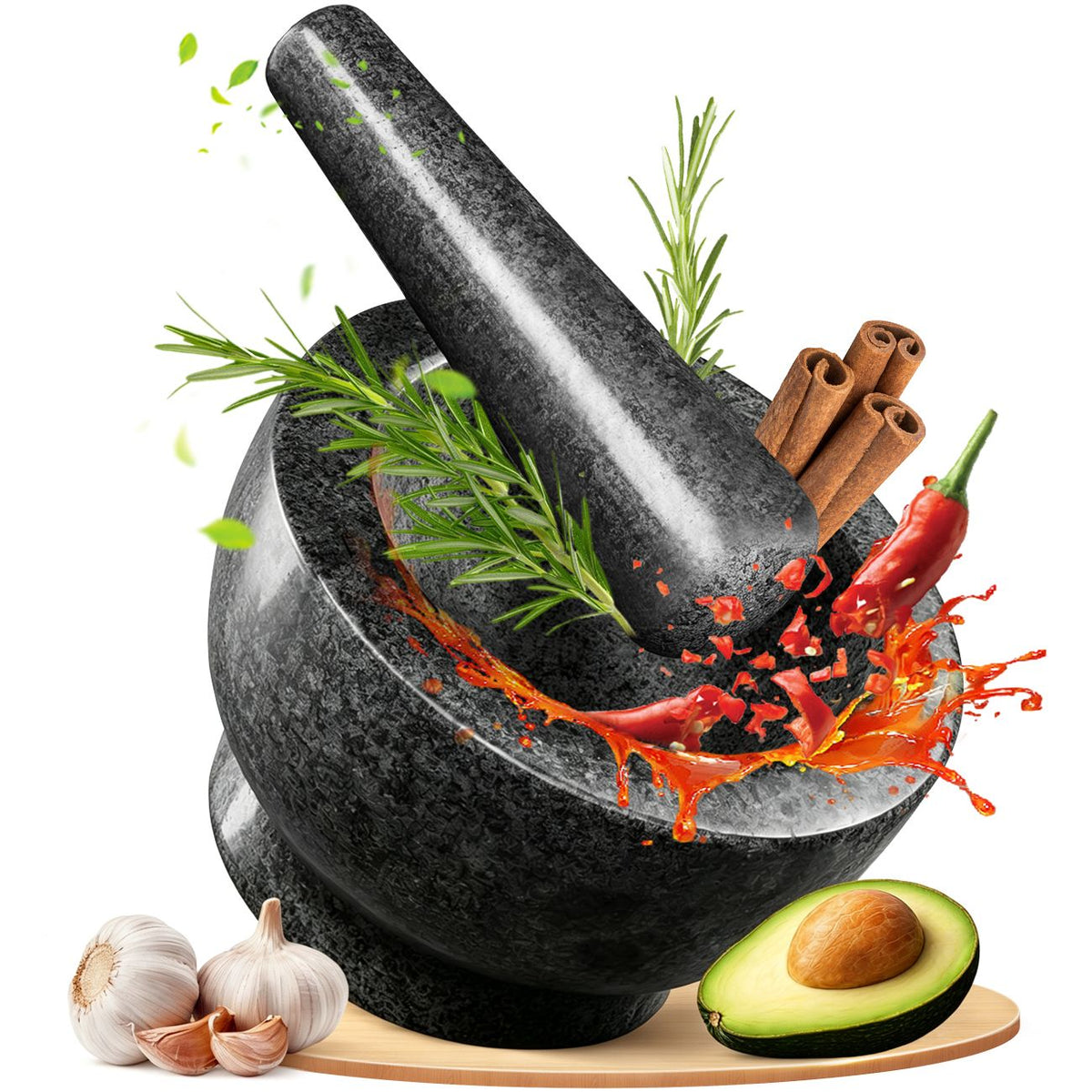 Granite Mortar and Pestle Set, 480ml Heavy Duty Stone Grinder Bowl with 15.5cm Pestle, Dark Grey, Manual Spice Grinder for Guacamole, Salsa, Pesto, Herbs, Spices, Nuts &amp; Seeds