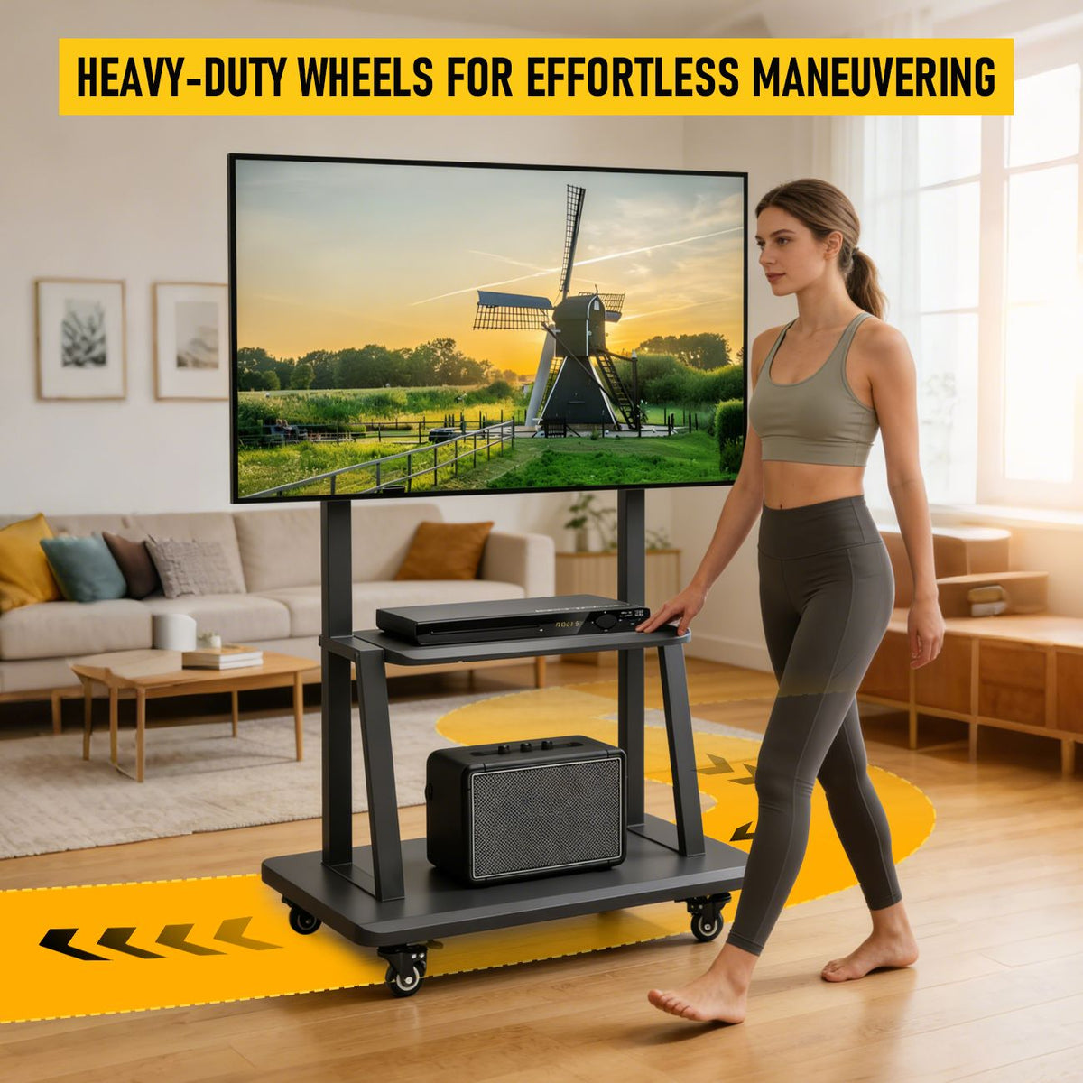 TV Stand for 32–70 Inch TVs with Projector Shelf, Lockable Wheels, Adjustable Height, Cable Management, Freestanding Steel Frame TV Cart Rolling Floor Stand For 32-70 Inch LCD LED OLED Flat Panel Screens Smartboard Movable Holds Up To 100lbs With Shelf Lo