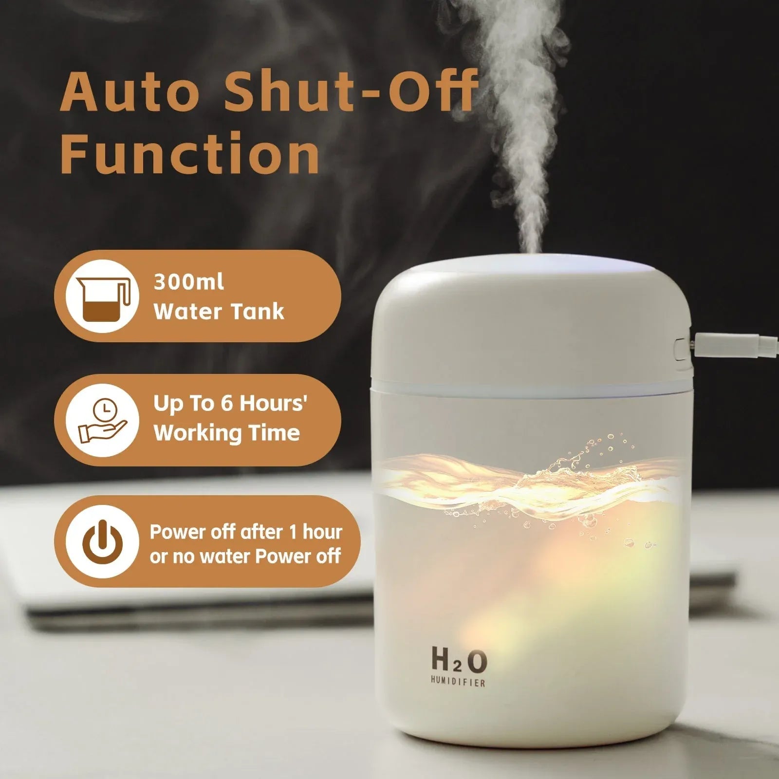 Livingtoday Mini LED Ultrasonic Humidifier 300ml