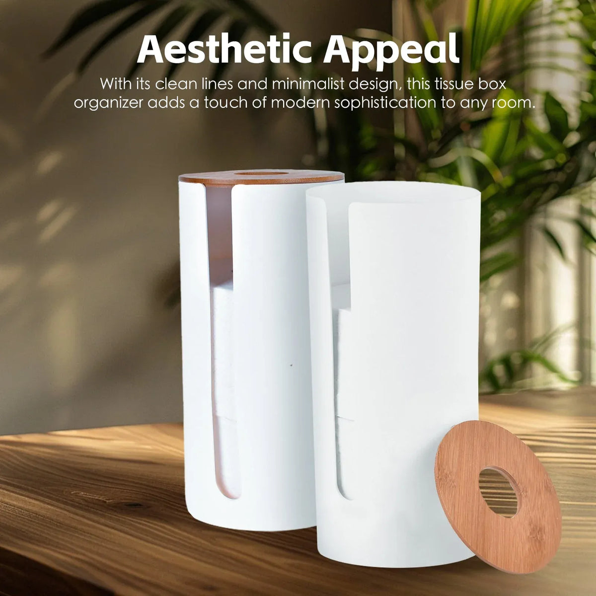 Bamboo Lid Toilet Roll Storage Holder