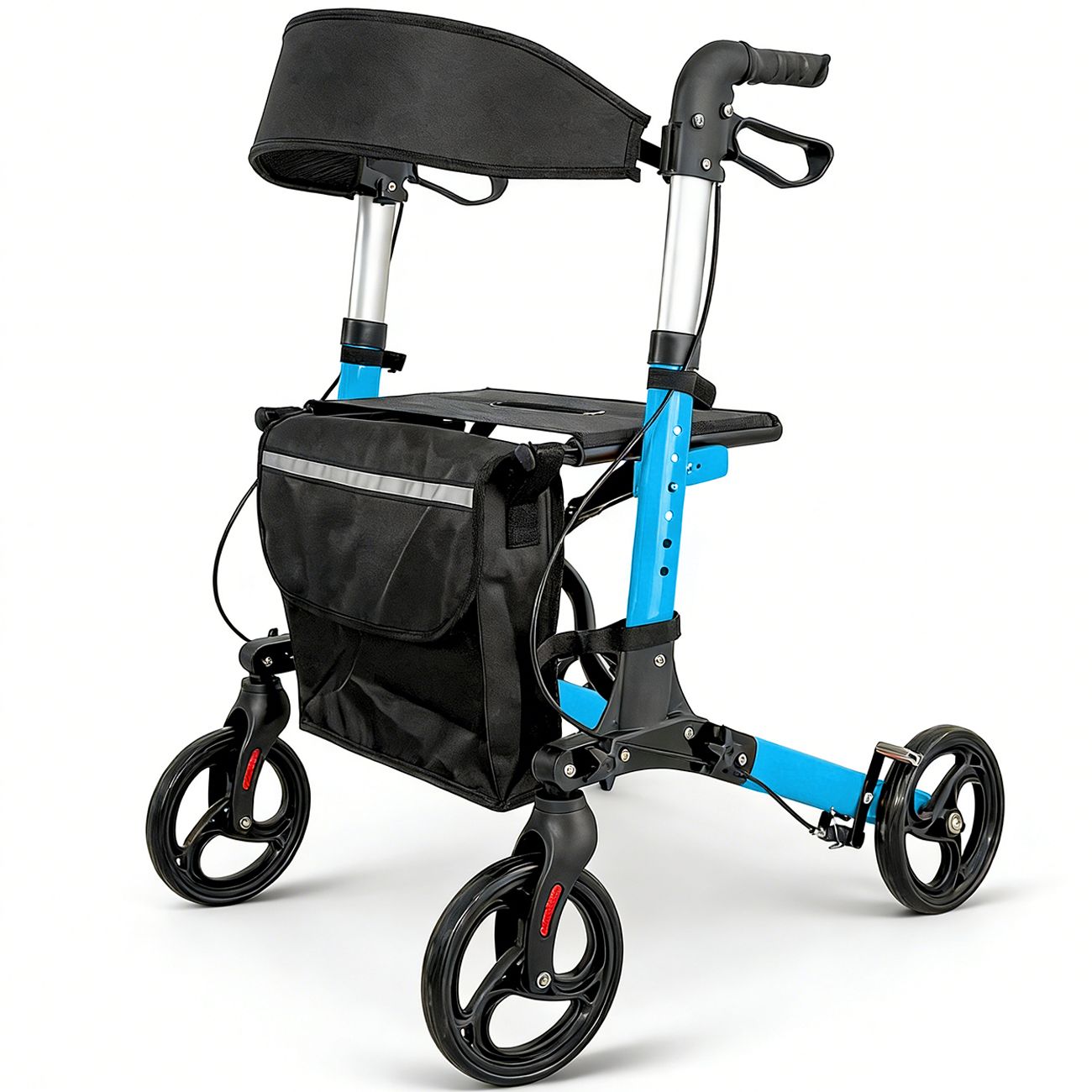 Foldable Aluminium Rollator Walker With Seat & Storage Bag, Adjustable Handles, 8" Wheels, Lightweight Walking Frame(66x60x93cm)