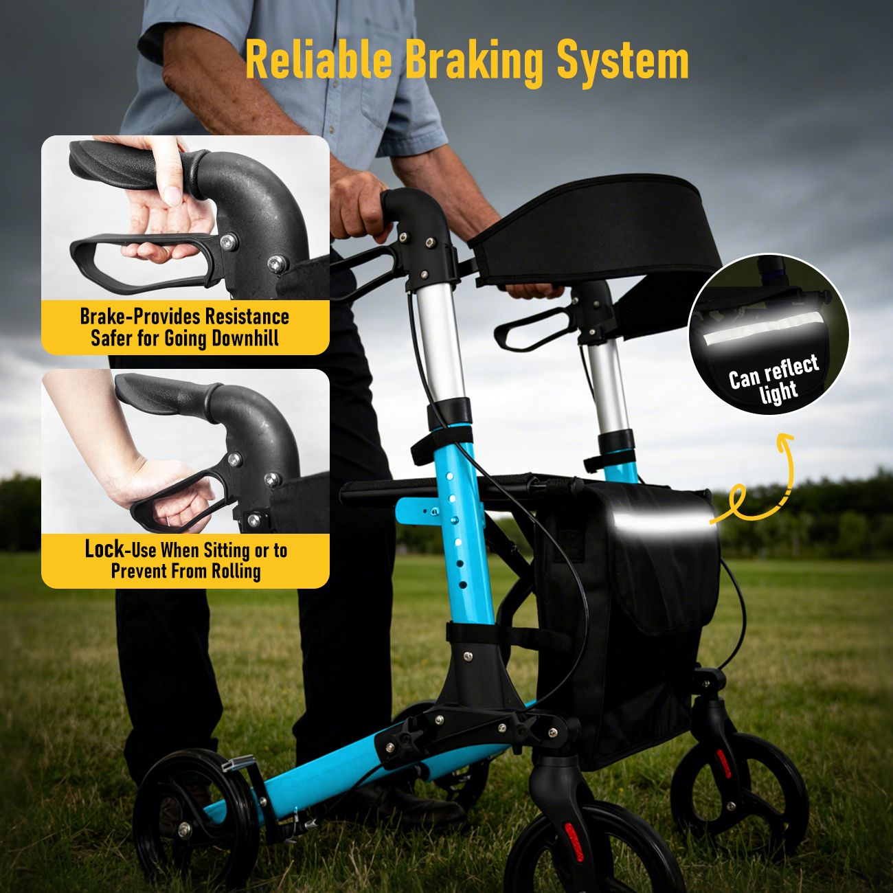 Foldable Aluminium Rollator Walker With Seat & Storage Bag, Adjustable Handles, 8" Wheels, Lightweight Walking Frame(66x60x93cm)