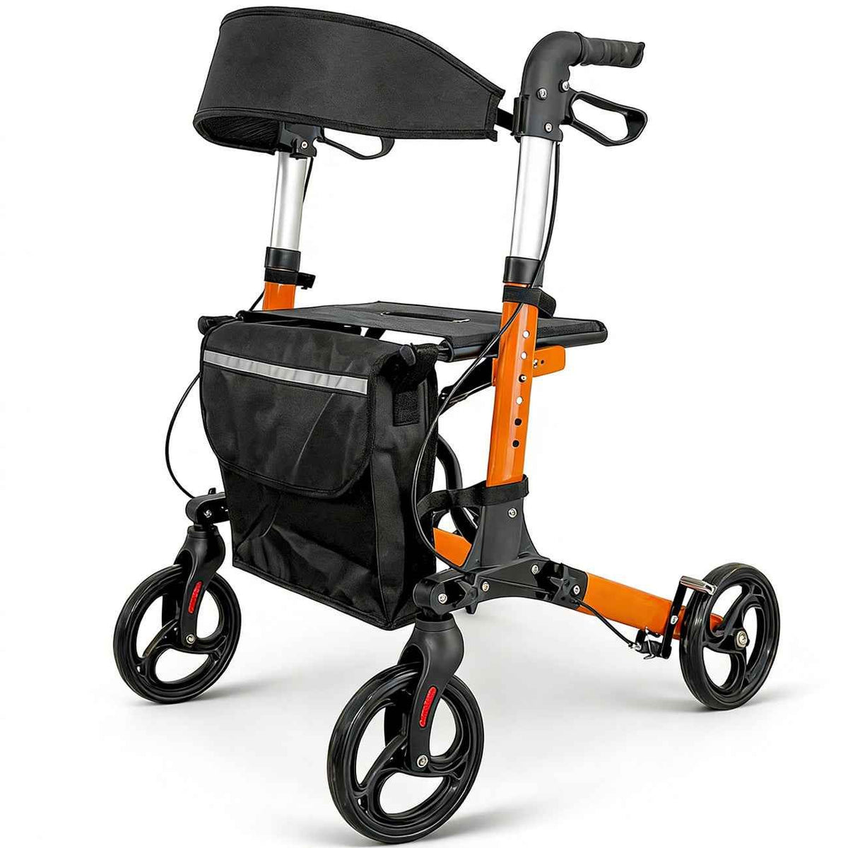 Foldable Aluminium Rollator Walker With Seat &amp; Storage Bag, Adjustable Handles, 8" Wheels, Lightweight Walking Frame(66x60x93cm)