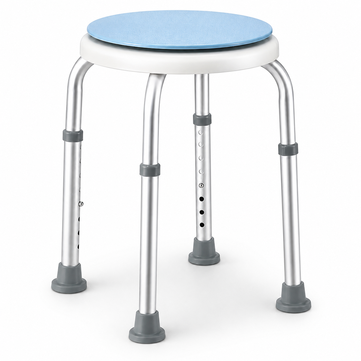 Bath Stool for Seniors, Swivel Seat &amp; Non-Slip Height-Adjustable Round Shower Bench, Rotating Design, for Seniors Elderly, 125kg Capacity