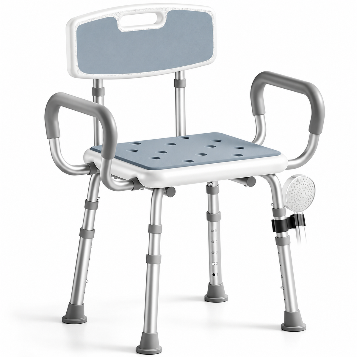 Height Adjustable Shower Chair with Arms &amp; Back, Aluminium Bathroom Seat, 136kg Capacity