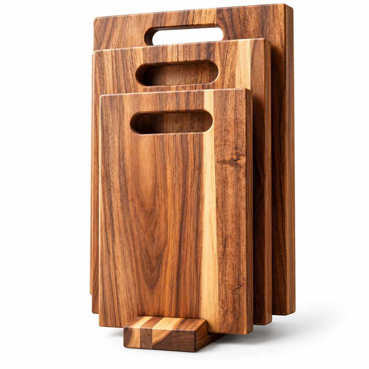 3Pcs Wooden Cutting Board Set with Storage Stand, Chopping Boards for Kitchen Food Preparation