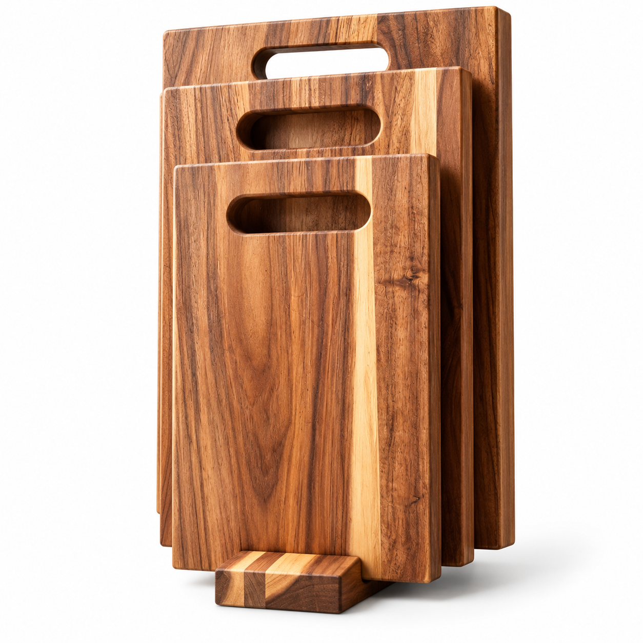 3Pcs Wooden Cutting Board Set with Storage Stand, Chopping Boards for Kitchen Food Preparation