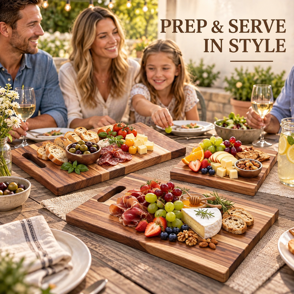 3Pcs Wooden Cutting Board Set with Storage Stand, Chopping Boards for Kitchen Food Preparation
