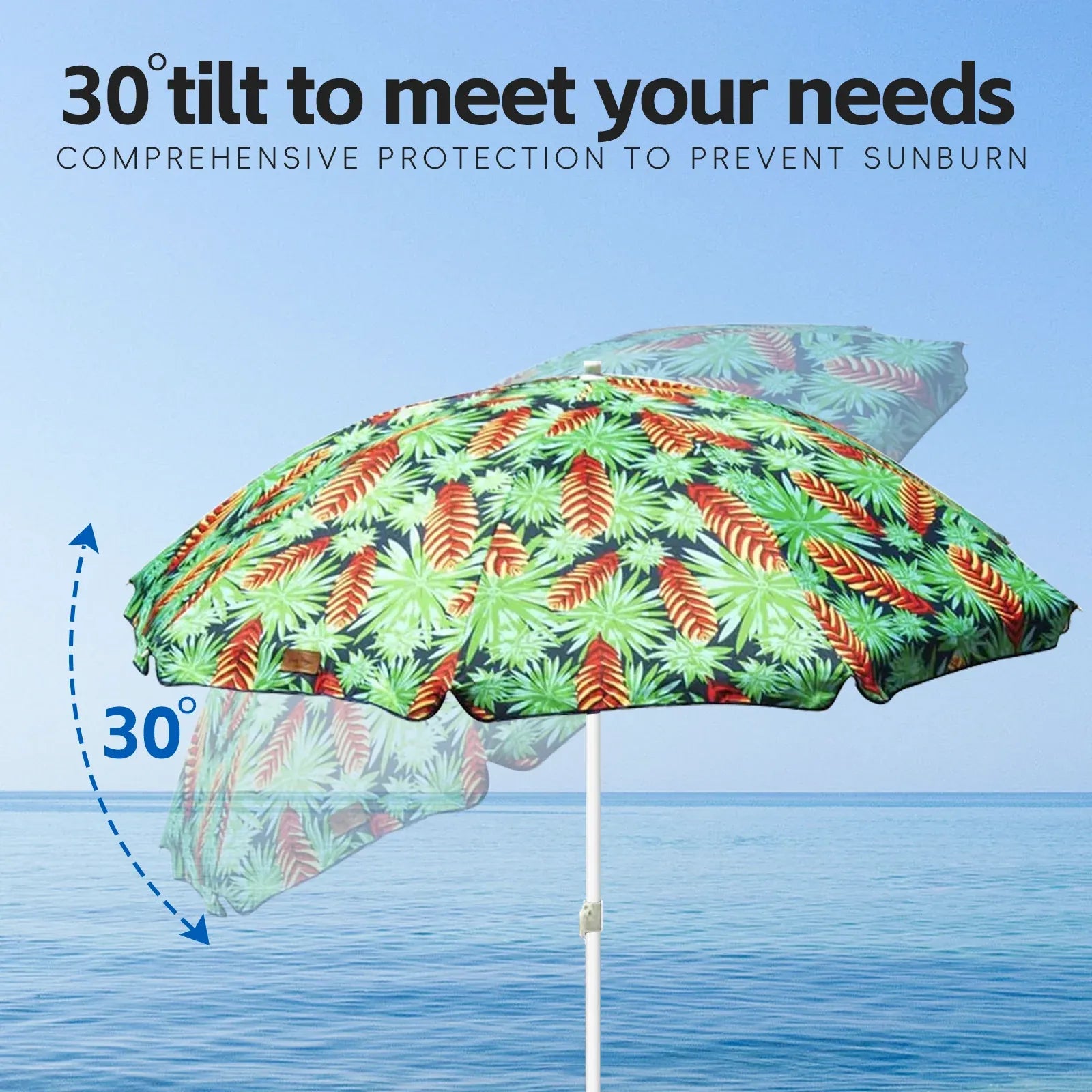 Lazy Dayz 1.8m Tiltable Beach Umbrella with Carry Bag - Makena