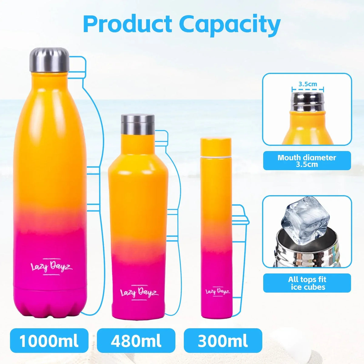 Lazy Dayz Slimline Drink Bottle 300ml - Orange Pink Ombre
