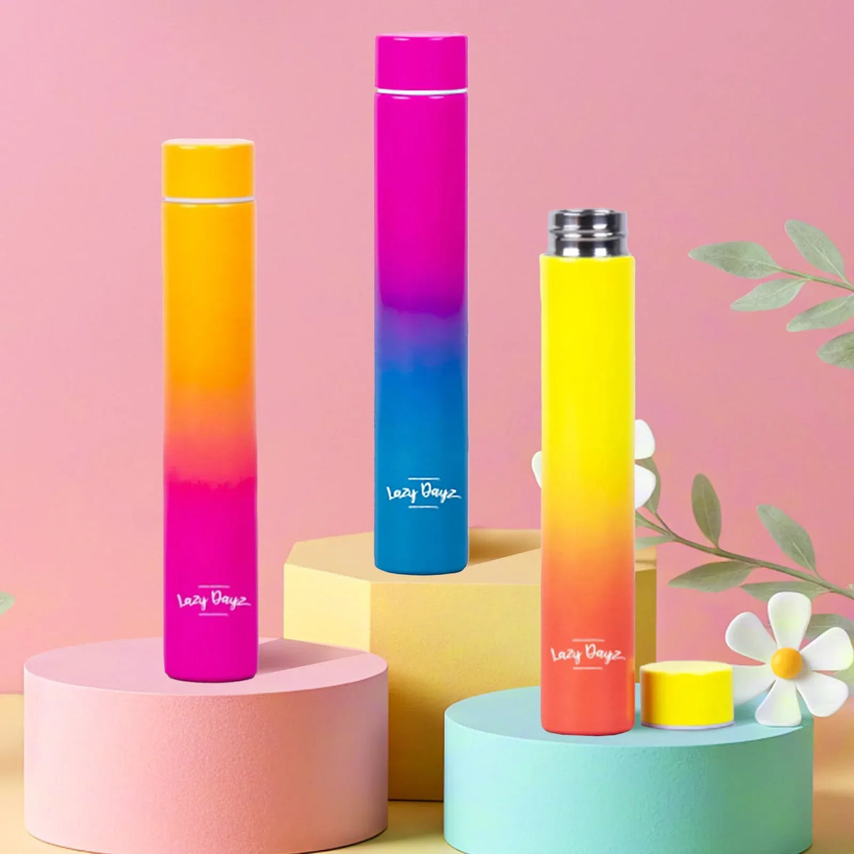 Lazy Dayz 300ml Slimline Insulated Drink Bottle - Pink Blue Ombre